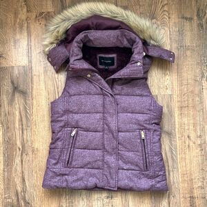 Banana Republic Puffer Sleeveless Vest in Purple with Hoodie Womens Size Small